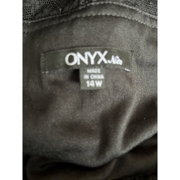 Onyx Nite VTG Y2K Black Sleeveless Midi Lace Lined Beaded Empire Waist Dress 14W - Picture 5 of 5